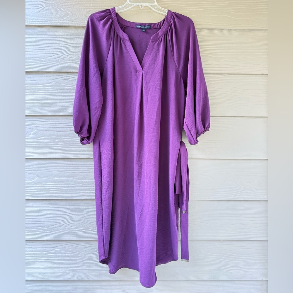 Adrienne Vittadini Purple Regalan 3/4 Sleeve Belted Midi Dress Size L